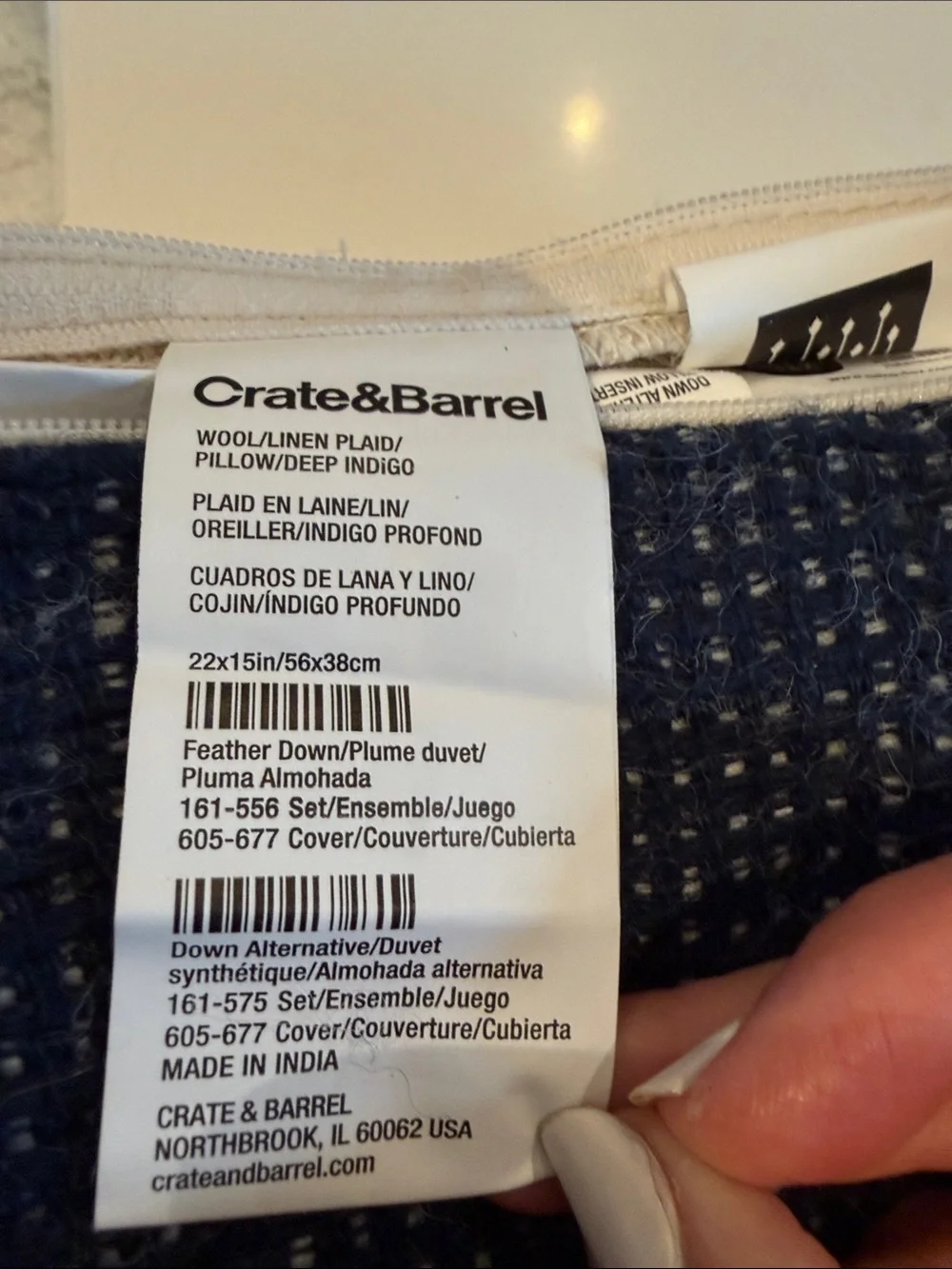 Set of 2 Crate&Barrel Wool/Linen Deep Indigo Blue throw Pillow w/ Insert
